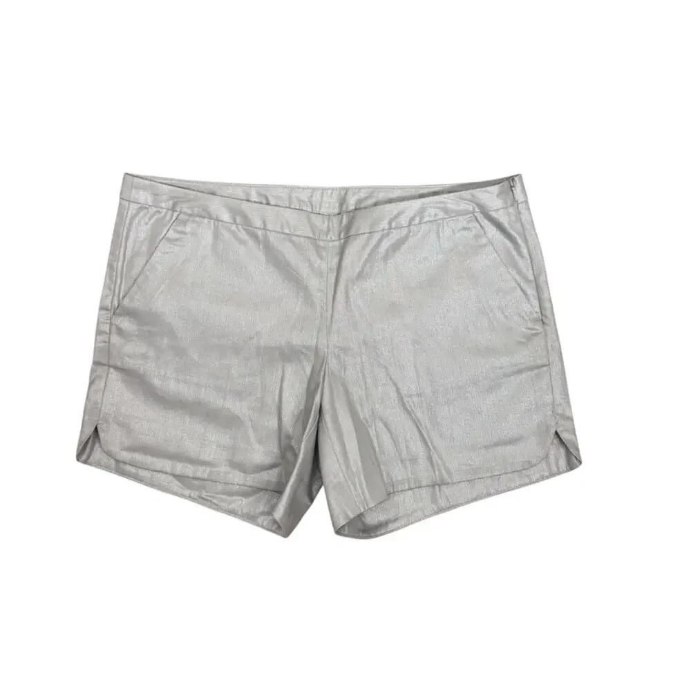 Lilly Pulitzer Kasia Silver Metallic Scalloped Shorts Size 6 NWT Cotton - Picture 2 of 5